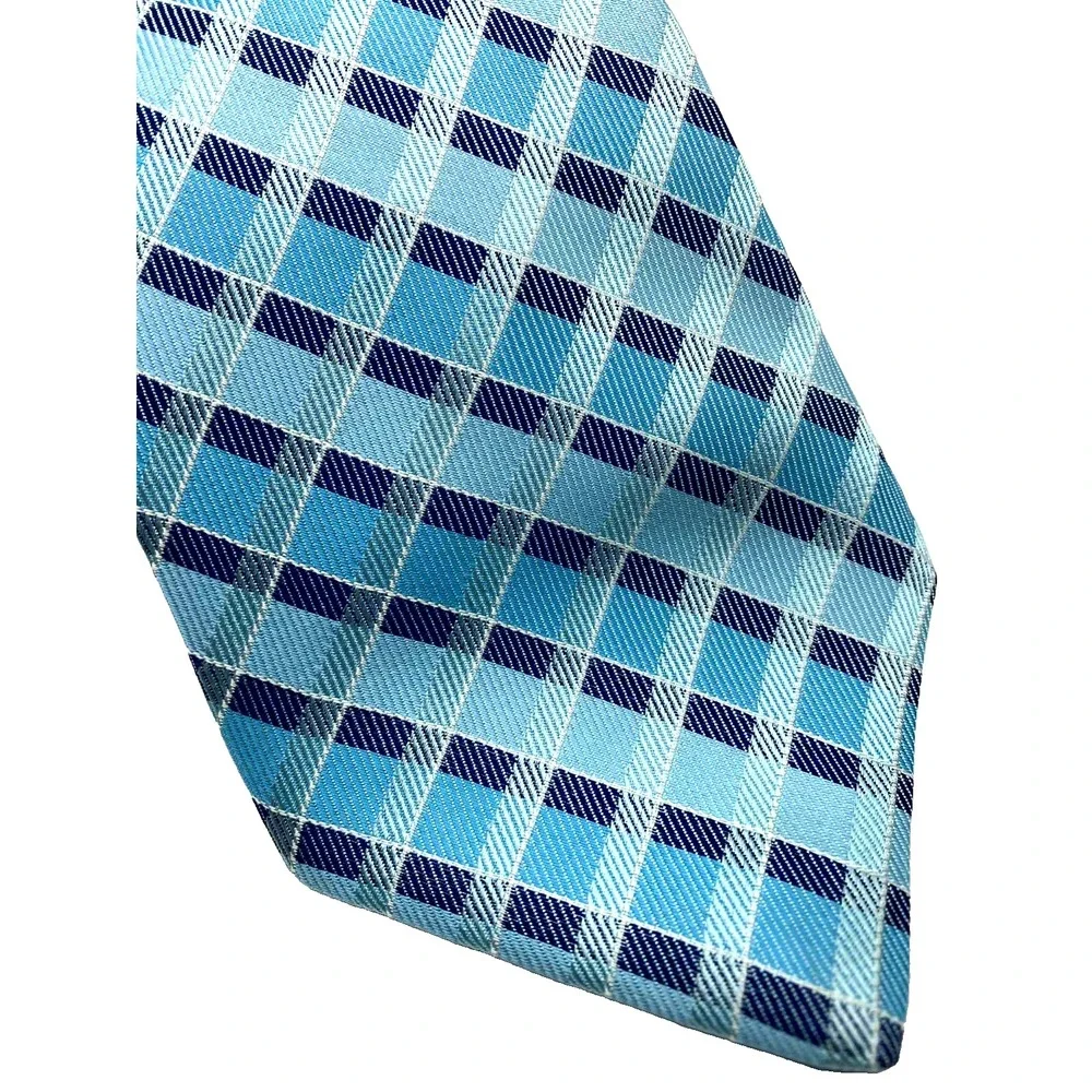 Nicole Miller‎ Men's Blue plaid 100% Silk NeckTie 3.5